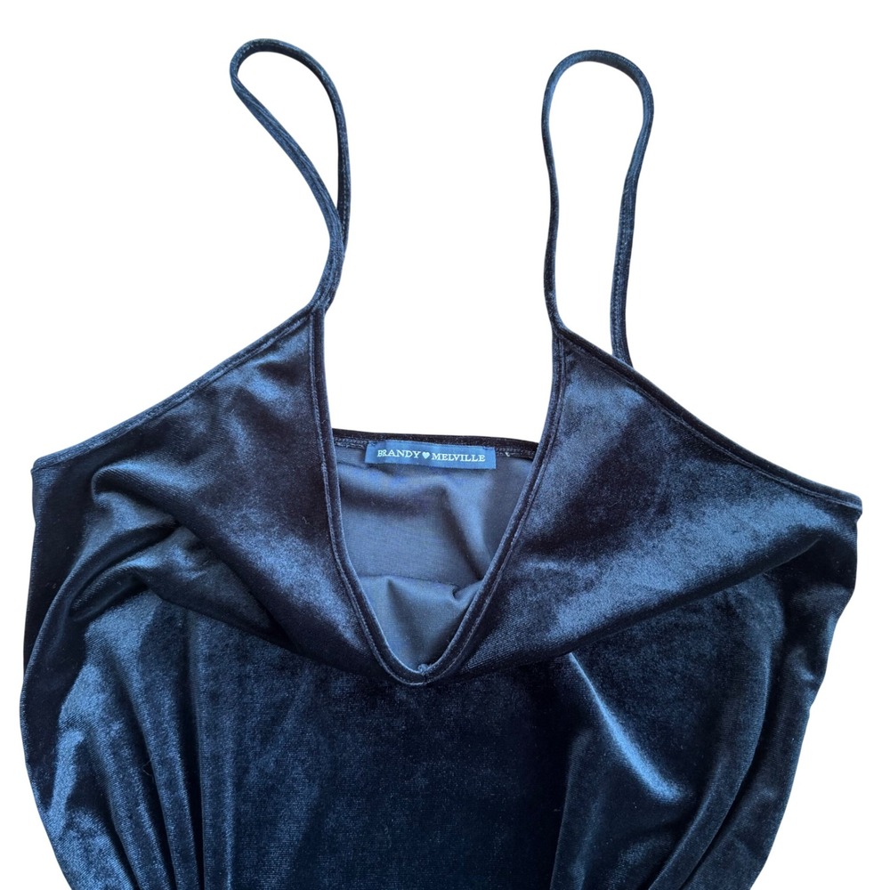 Brandy Melville Womens Black Velvet Mini Slip Dress V-Neck Spaghetti Strap M - Picture 5 of 6